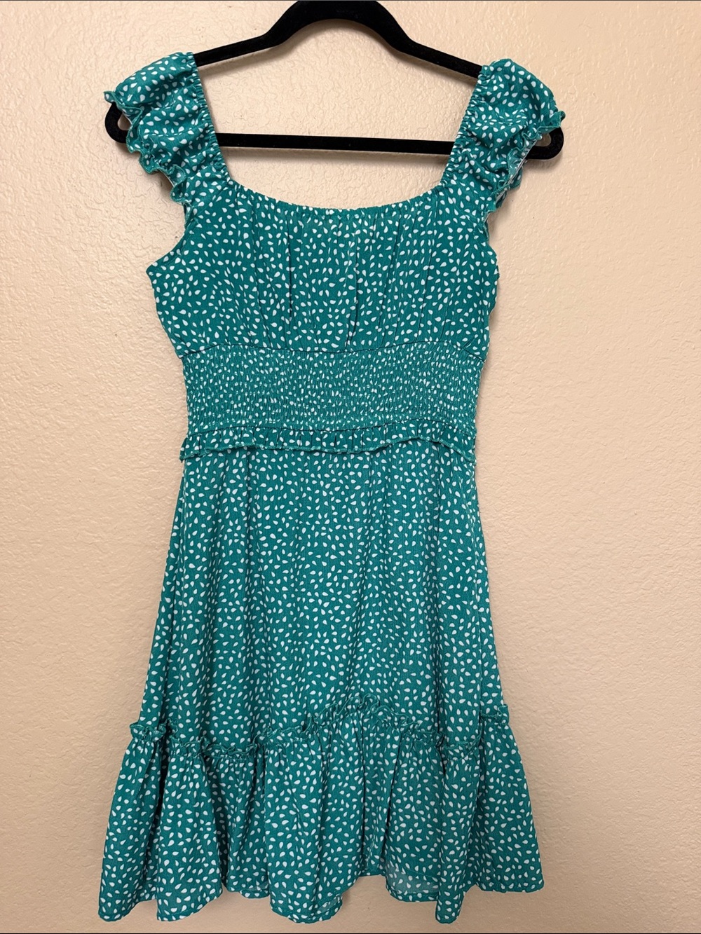 Green Floral Ruffle-Sleeve Sundress- Small - Picture 4 of 4